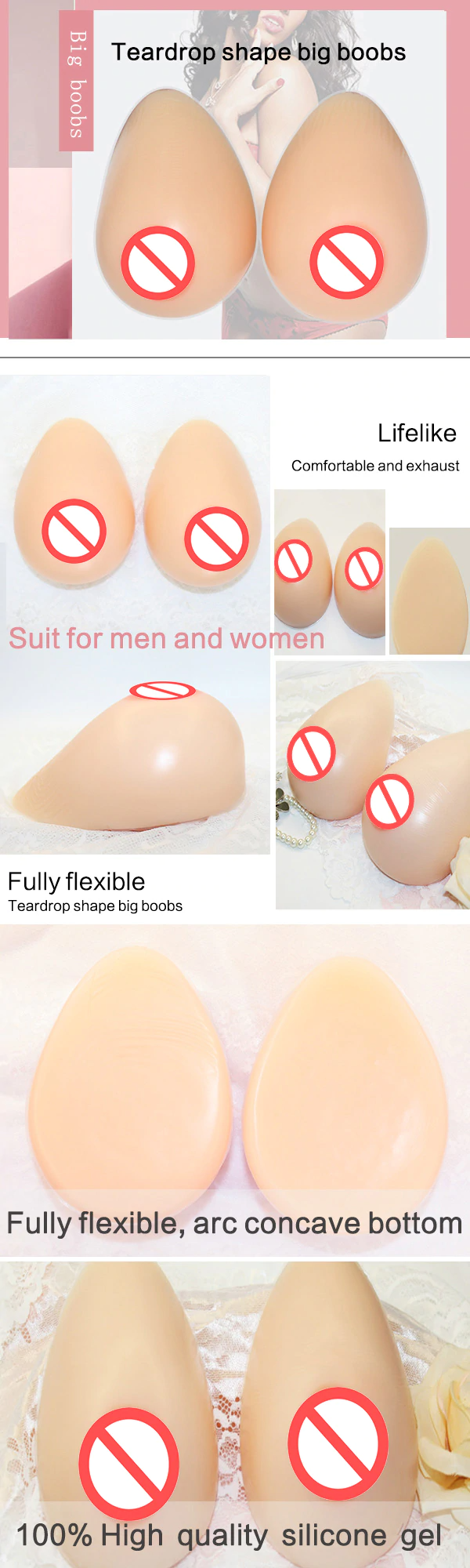 Teardrop Silicone Breast Form - Details